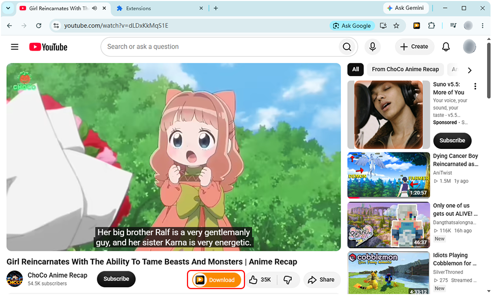 download video with pptube extension