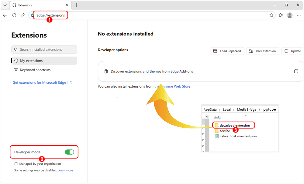 drag extension to edge browser