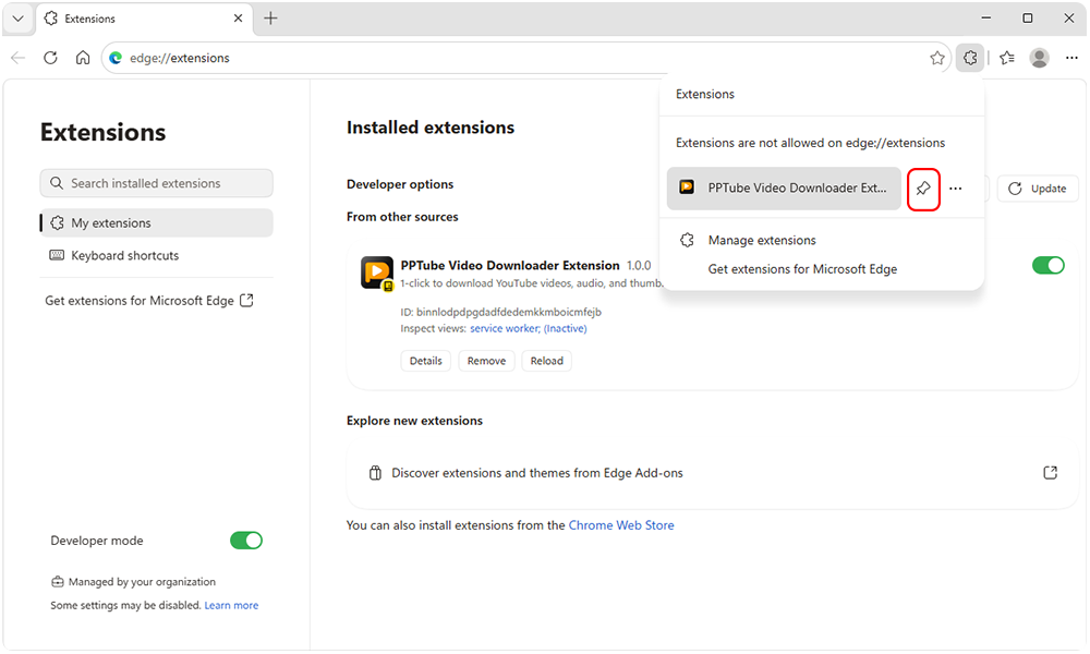 pin extension to edge browser