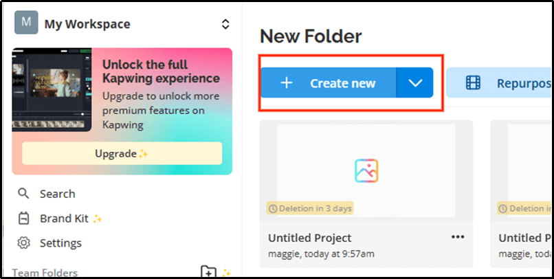 Kapwing-create-new-project