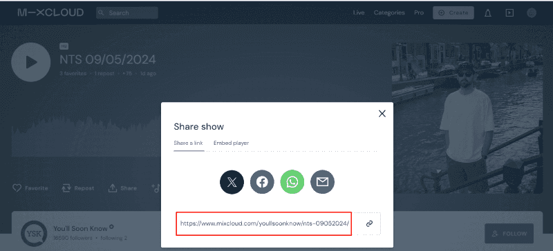 copy mixcloud url