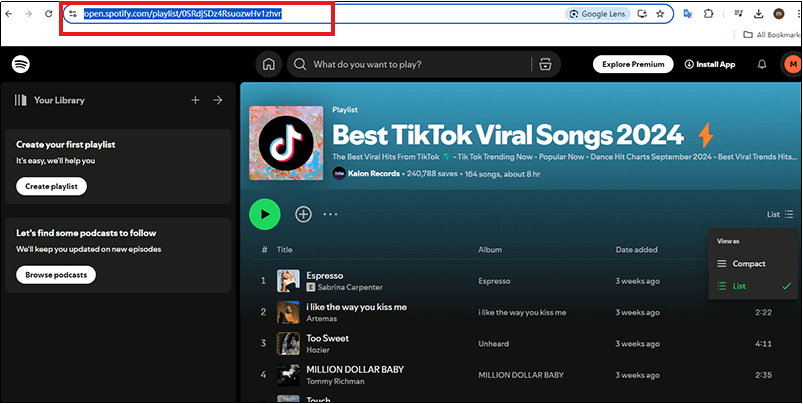 copy the url of spotify playlist