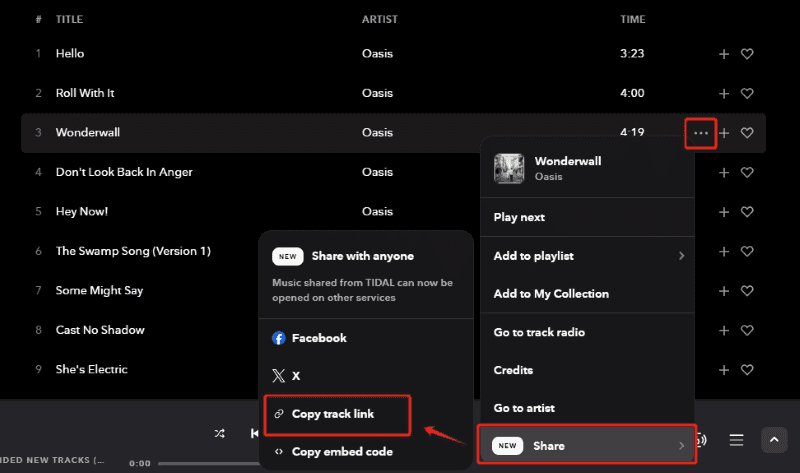 copy tidal music link