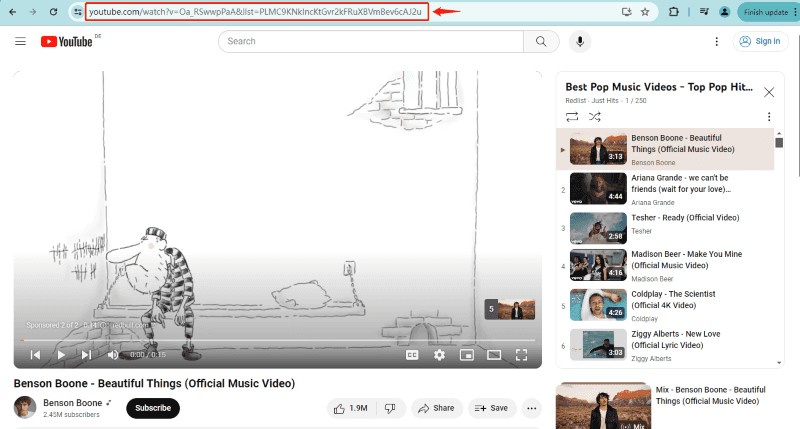 copy youtube playlist url