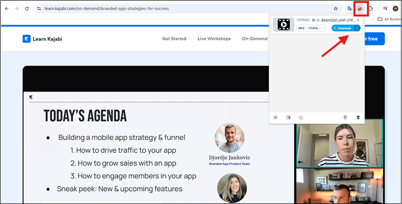 click 'download' to save the kajabi video