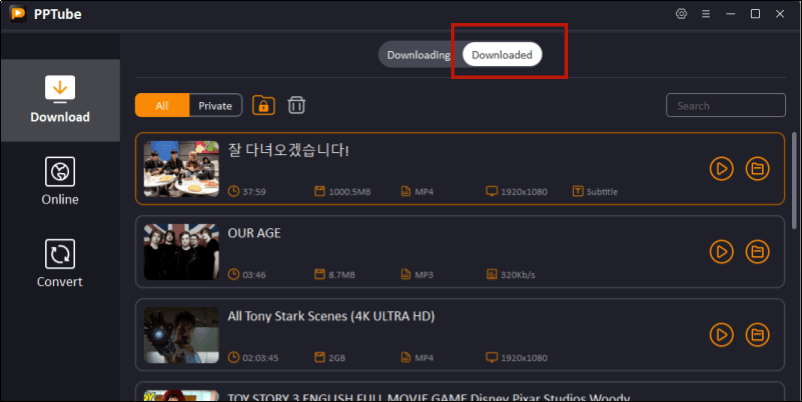 find downloaded video