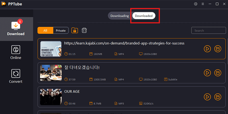 find downloaded kajabi video