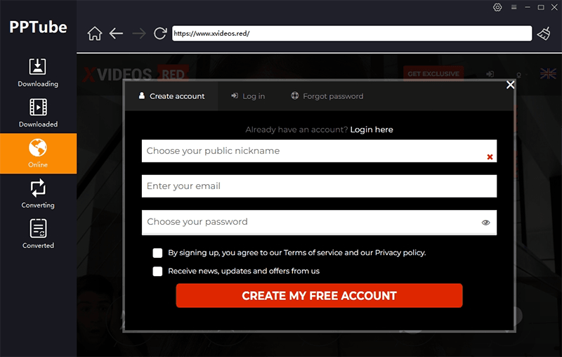 login xvideos red account