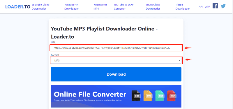paste url and choose format