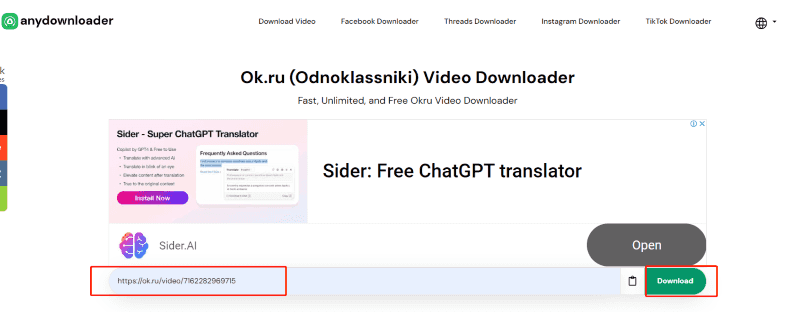 paste url and click download