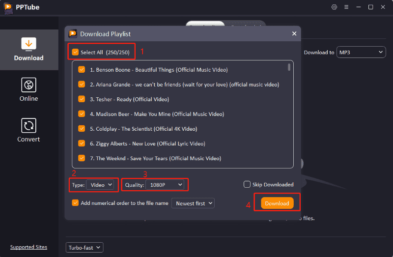 select the playlist and format