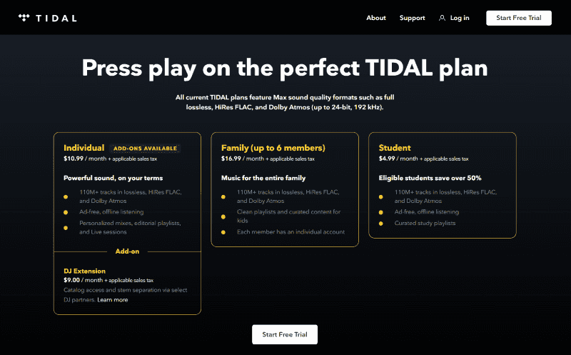 tidal music pricing